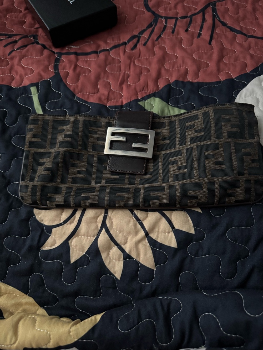 Authentic Fendi Zucca Logo Clutch with Silver Buckle